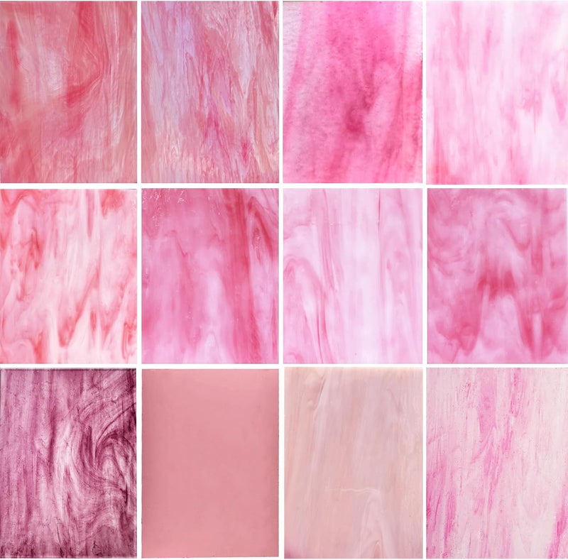 ILLUCKAI 12 Sheets COE 90 Glass for Fusing, 6 x 4 inch Fused Glass Supplies for Glass Fusing Jewelry Making, Fusible Stained Glass Sheets for Crafts (Pink Collection) - Image 1